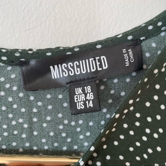NWOT Missguided Green and White Polka Dot Ruched Side Tea Dress 14 - Picture 8 of 9